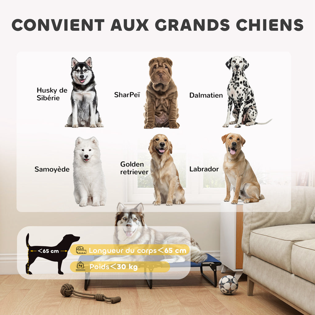 Lit surélevé pour chiens pliable rafraîchissant, lit de camp pour animaux en maille respirante 107x61x20cm bleu foncé-7