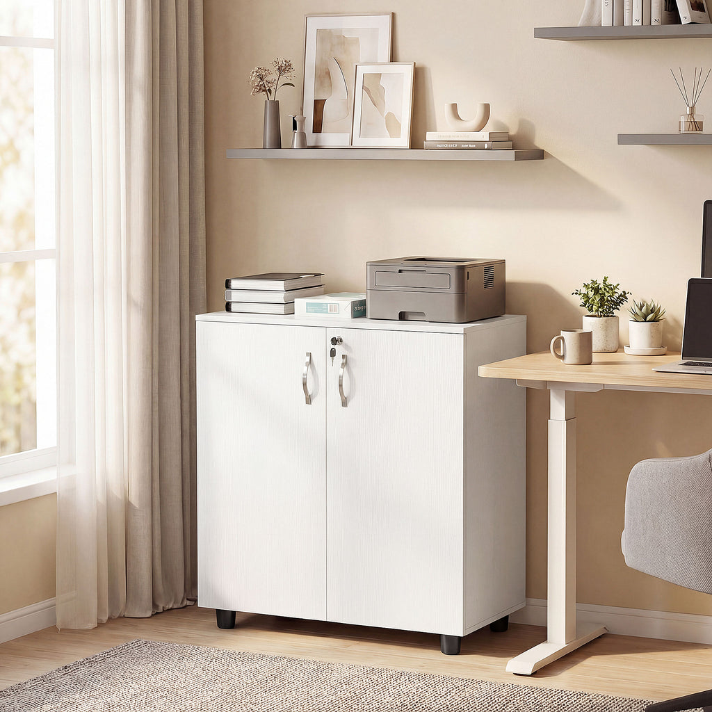 Armoire de bureau à 2 niveaux, meuble de rangement bureau avec 2 portes, serrures et clés, 80x40x80cm, blanc-1