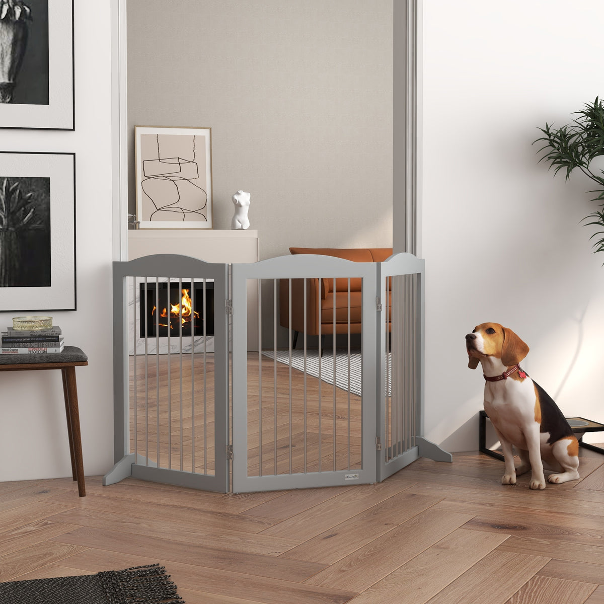 Barriere de sécurité pliable barrière chien trois plaques avec deux pieds de soutien 154 x 30 x 80 cm gris-1