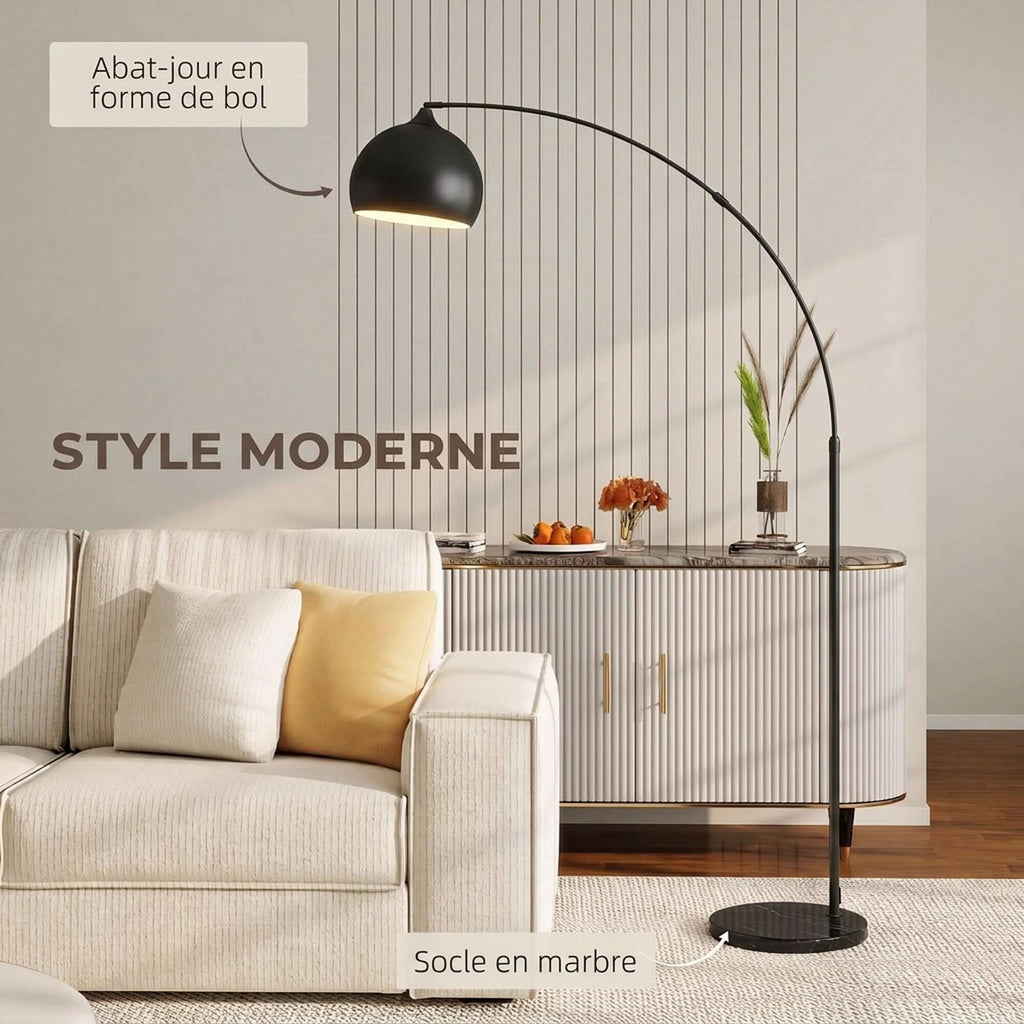Lampadaire, Lampe de Salon Arc Réglable, Pied Marbre, Style Vintage, 40W, E27, 100-115L x 35l x 170-180H cm, Noir-3