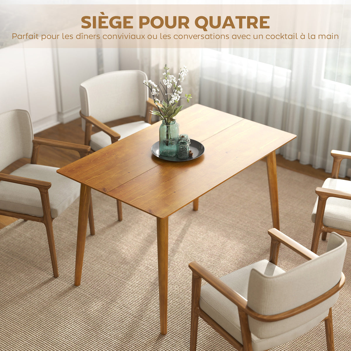 Table de salle à manger design grand plateau 4-6 personnes en bois dim. 120L x 75l x 76H cm-3