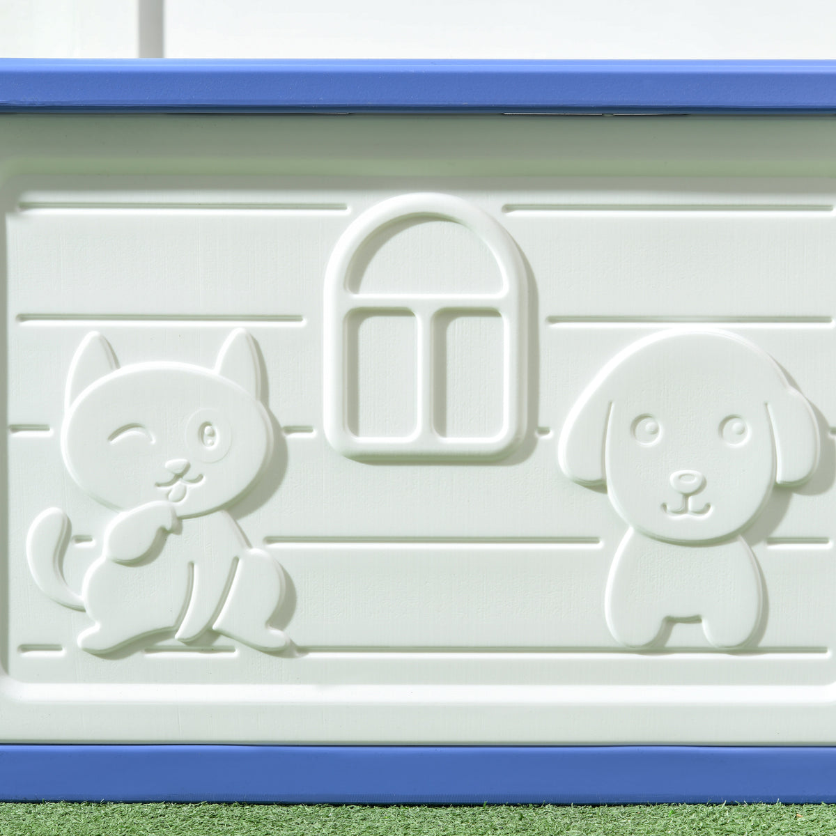 Niche pour chien extérieure en plastique maison pour chiens avec bouches d'aération bleu et blanc-8