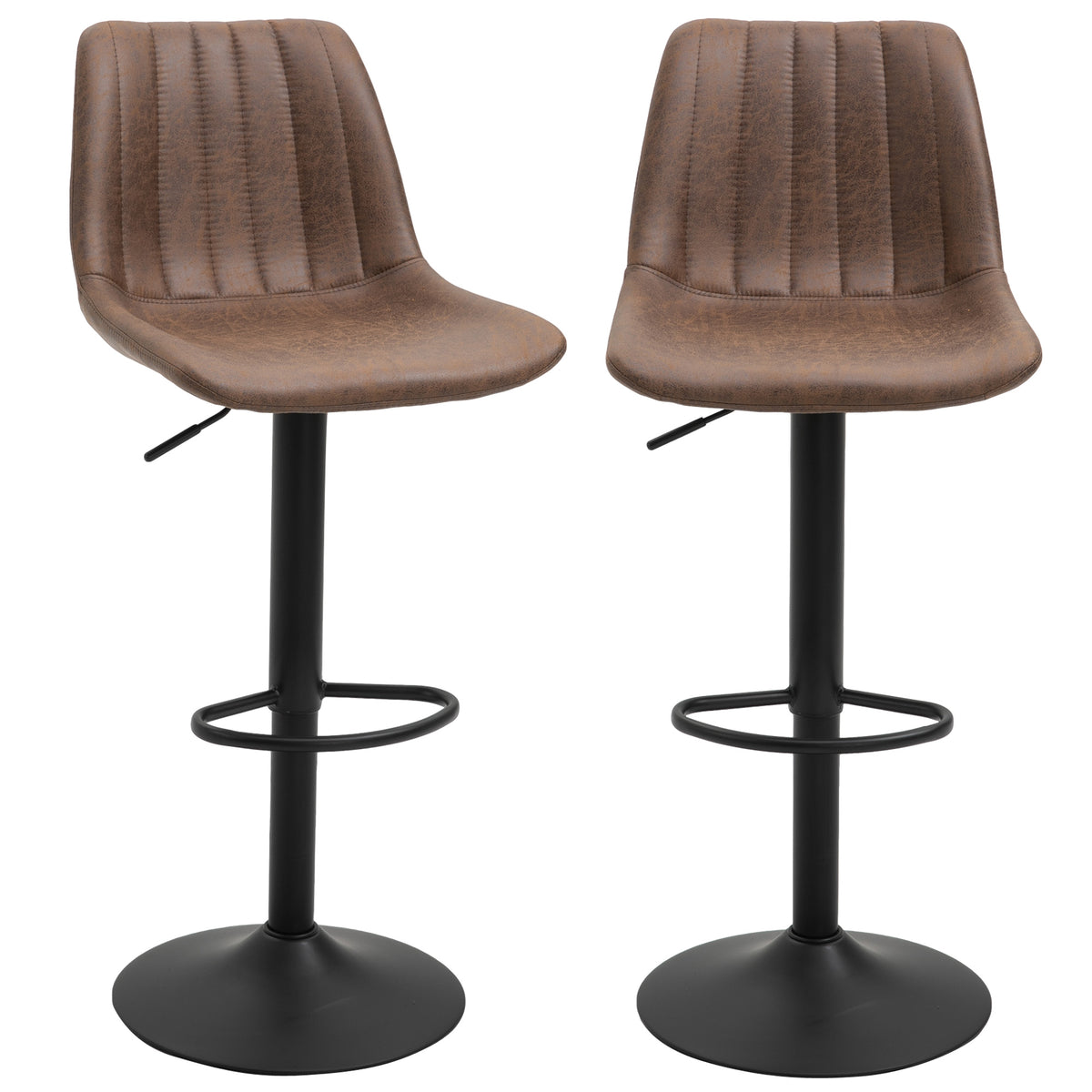 Lot de 2 tabourets de bar style vintage hauteur réglable pivotant avec repose-pied marron-0