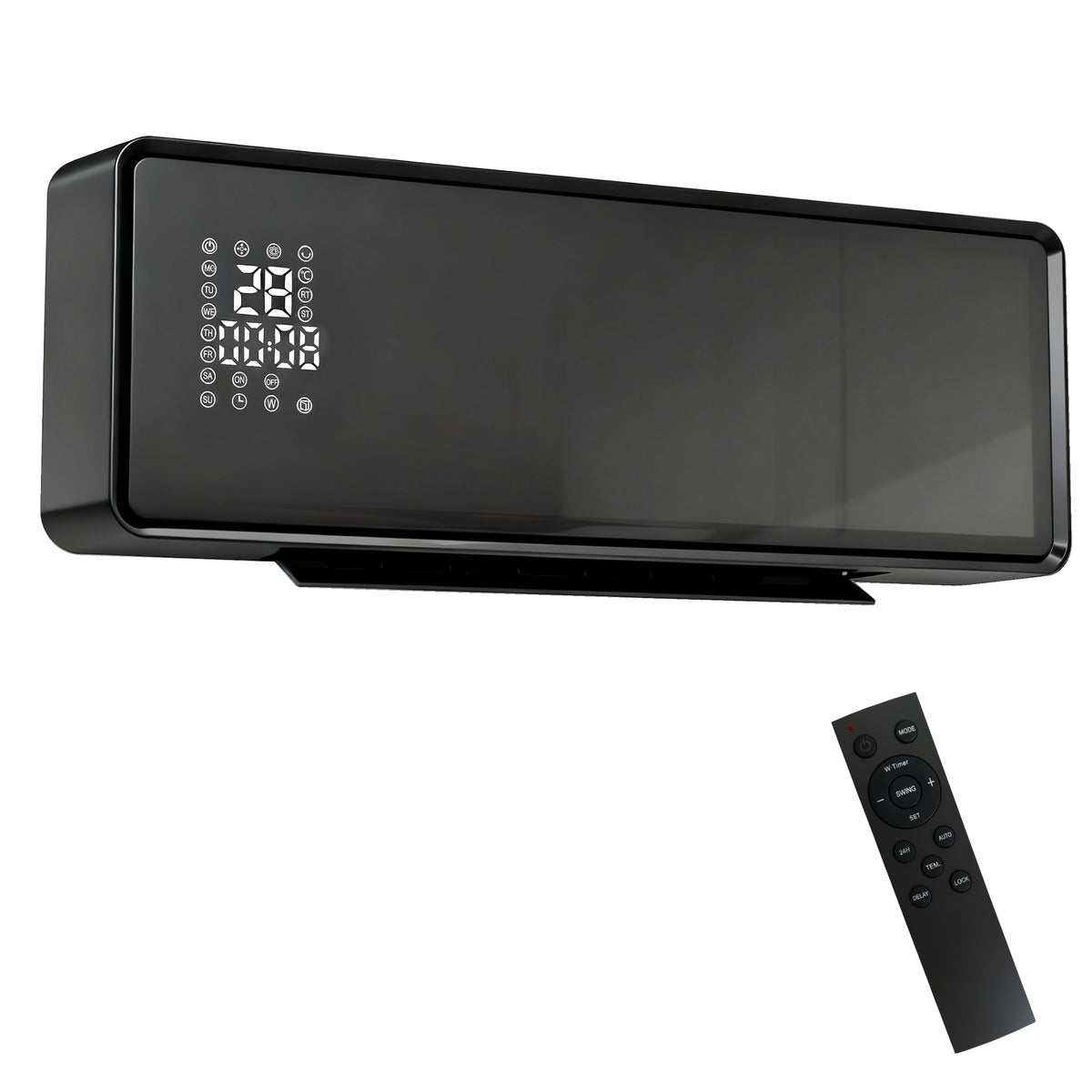 Chauffage mural en céramique 1000/2000W, radiateur électrique, ventilateur, thermostat, minuterie, 54x18,7x12,3cm, noir-0