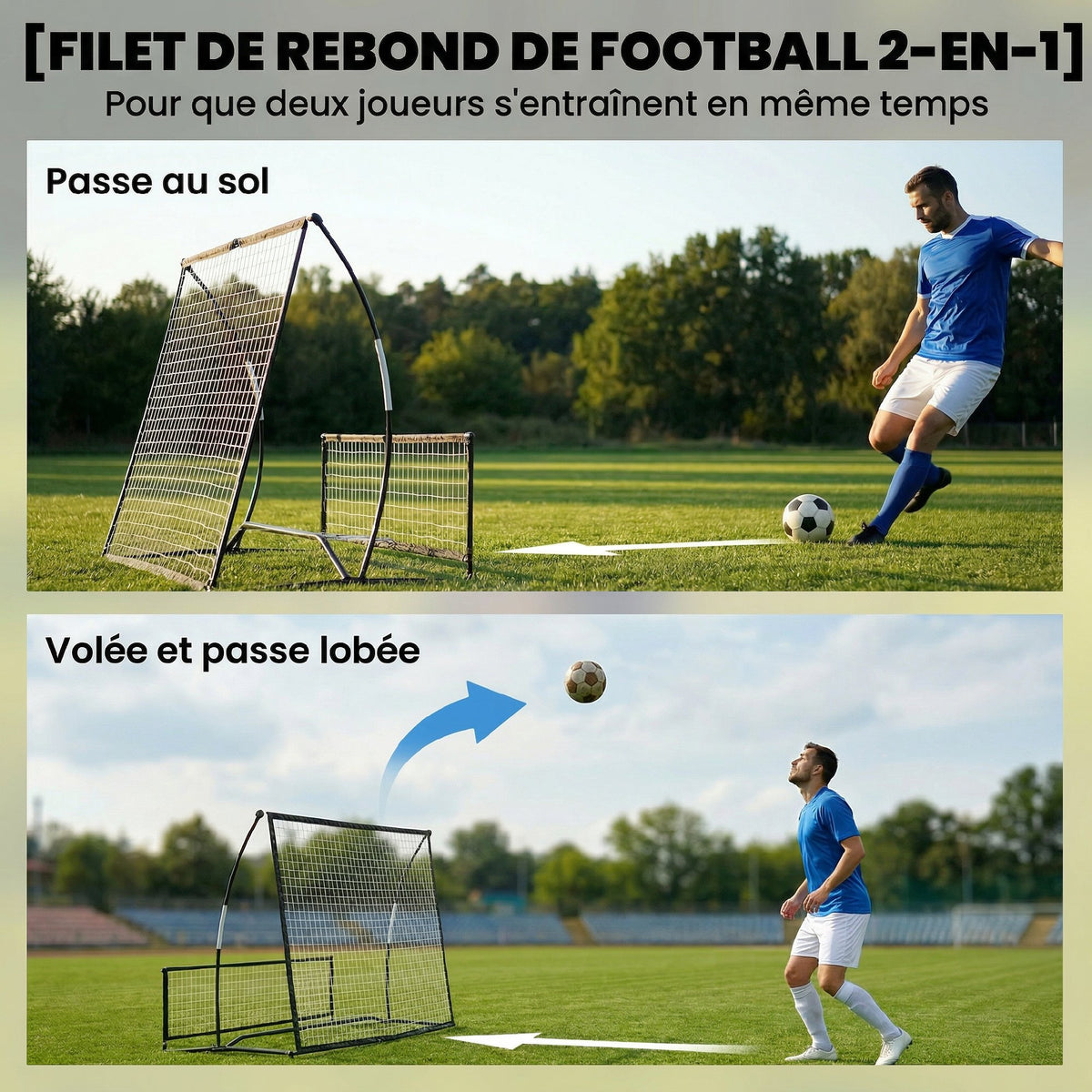 Filet de Rebond Football Portable 2-en-1, Double Face, avec Sac de Transport et Piquets de Sol, 200x94x122/52cm, Noir-3