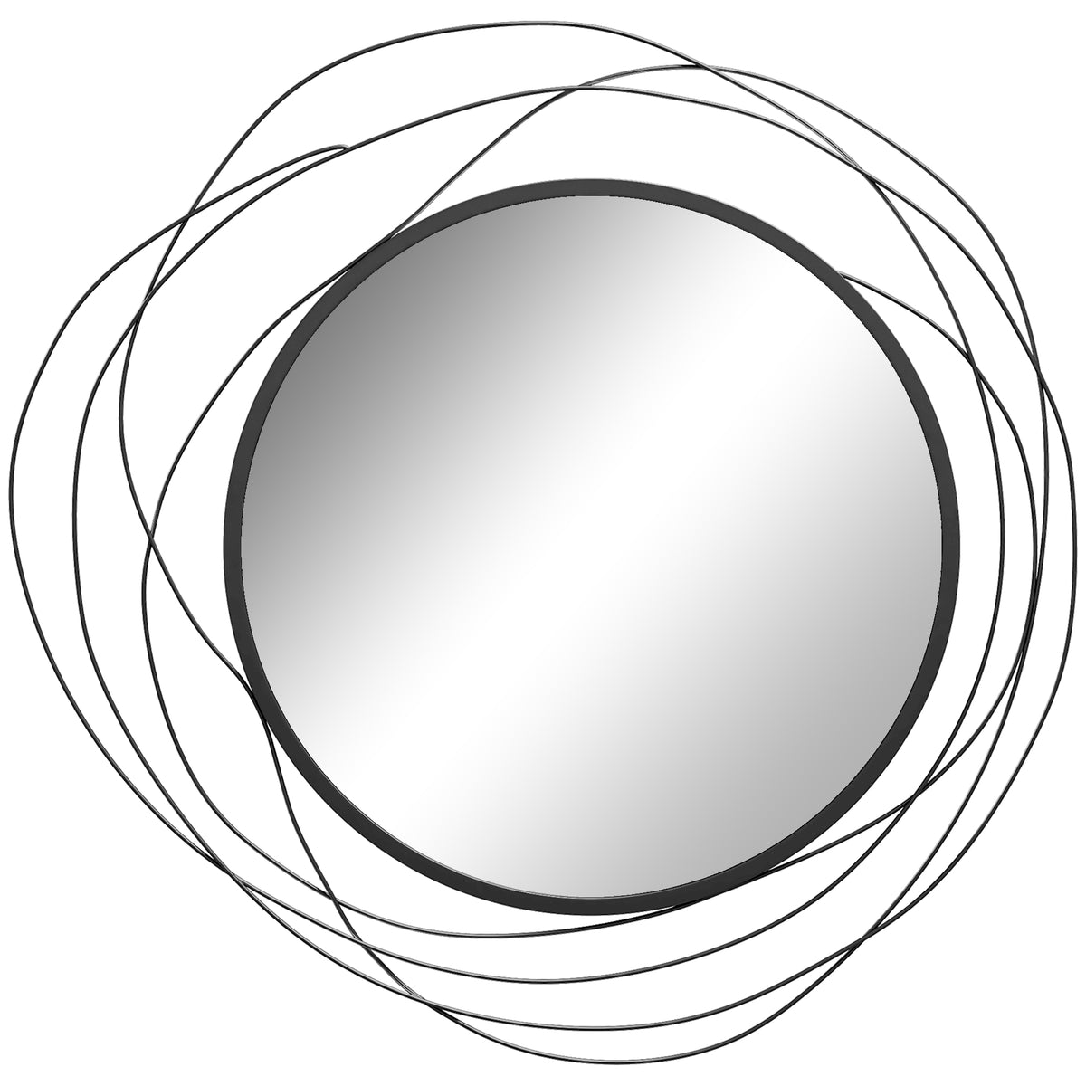 Miroir rond en métal filaire noir, décoration style moderne, diamètre Φ65 cm-0
