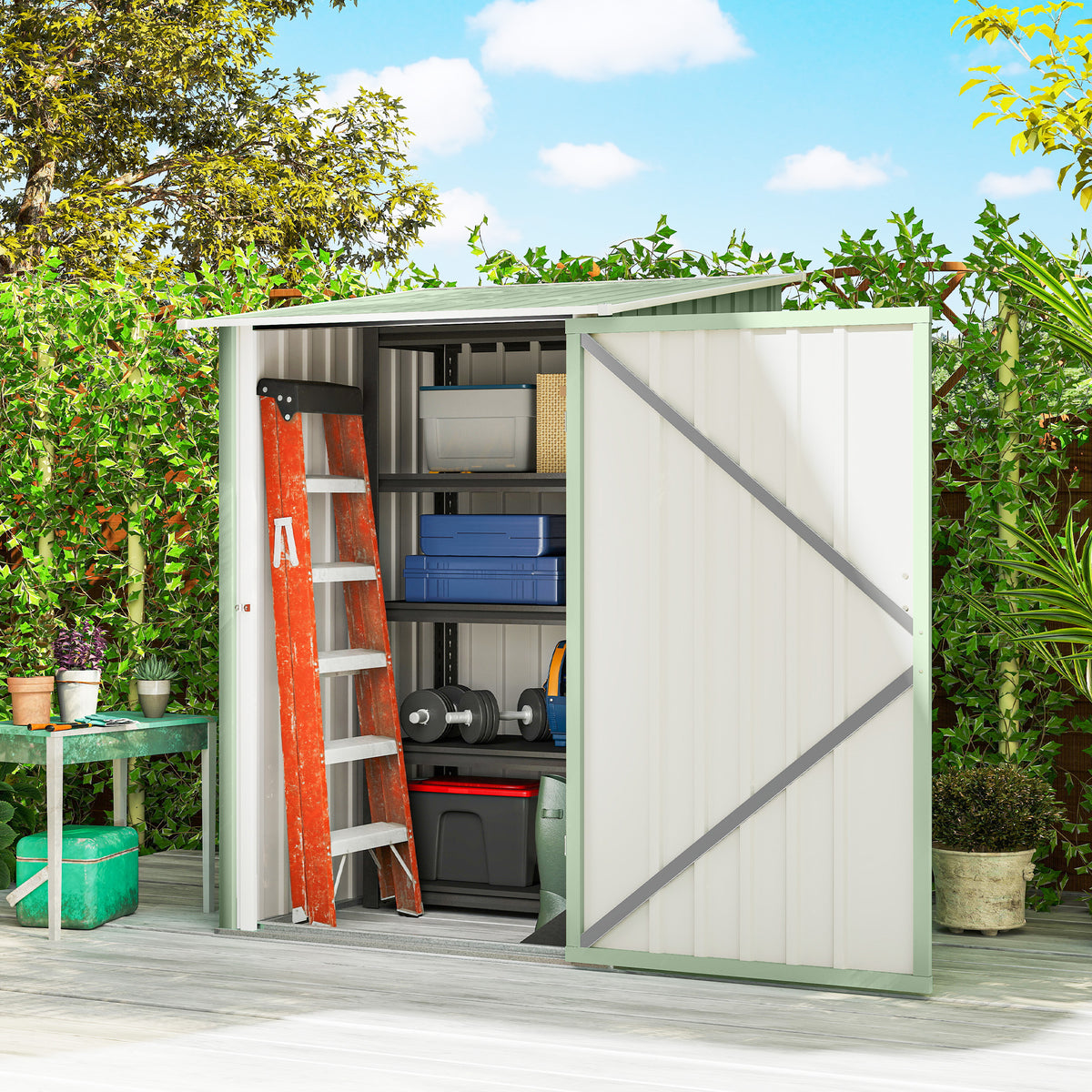 Abri de Jardin en Métal 1m², Tôle Ondulée, Toit Incliné, Porte Verrouillable, 100x103x160cm, Vert Clair-1