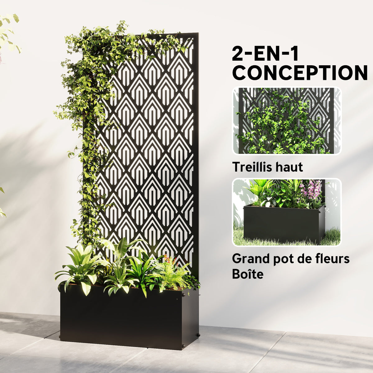 Jardinière avec treillis, bac à fleurs, avec brise-vue, pour plantes grimpantes, métal, 45 x 21,5 x 110 cm, noir-3