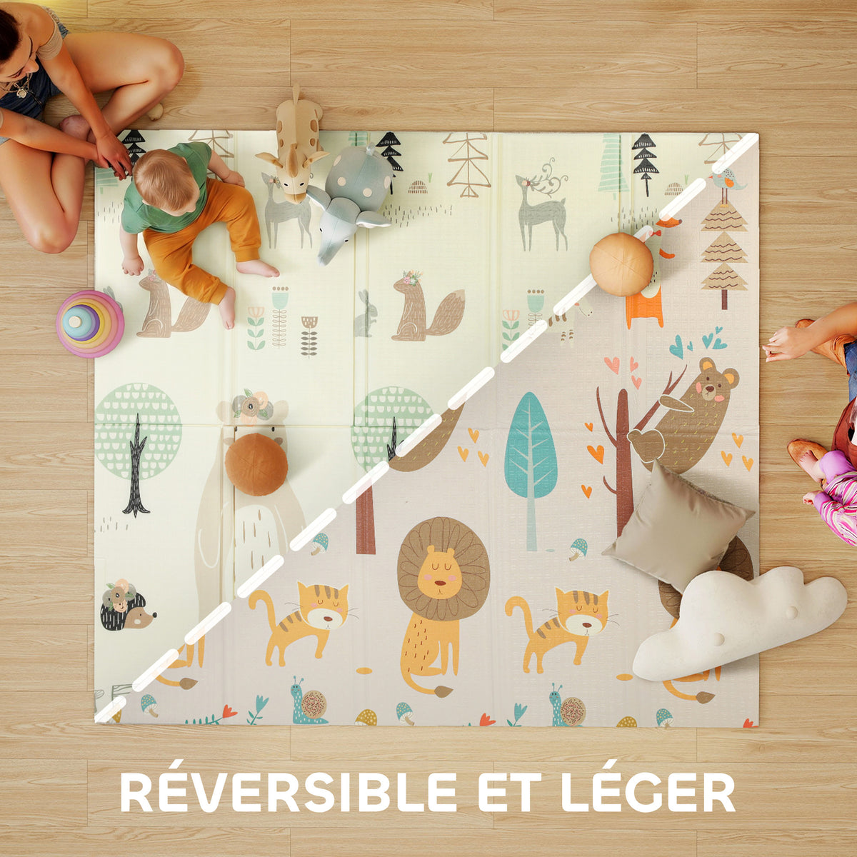Tapis de jeu pour enfant bebe, tapis d'éveil bébé pliable épais réversible en mousse, 196 x 176 x 1,5 cm, multicolore-3