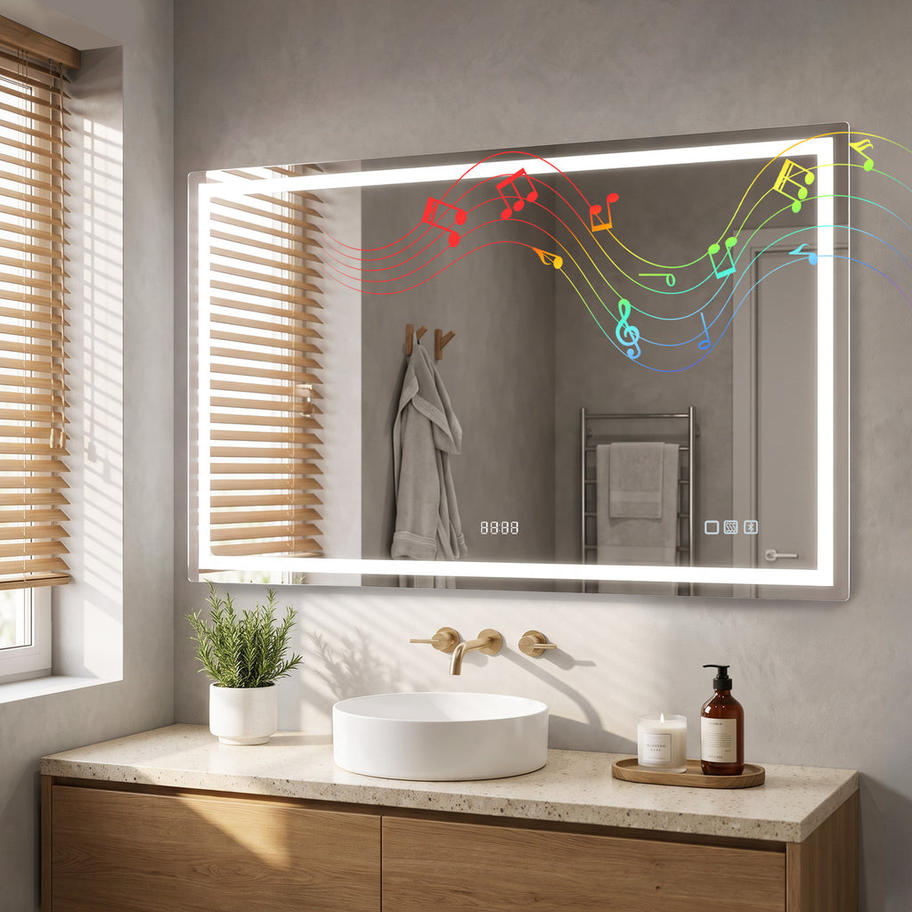 Miroir salle de bain LED bluetooth 140 x 80 cm interrupteur tactile lumière réglable 3 couleurs anti-buée mémoire argent-7