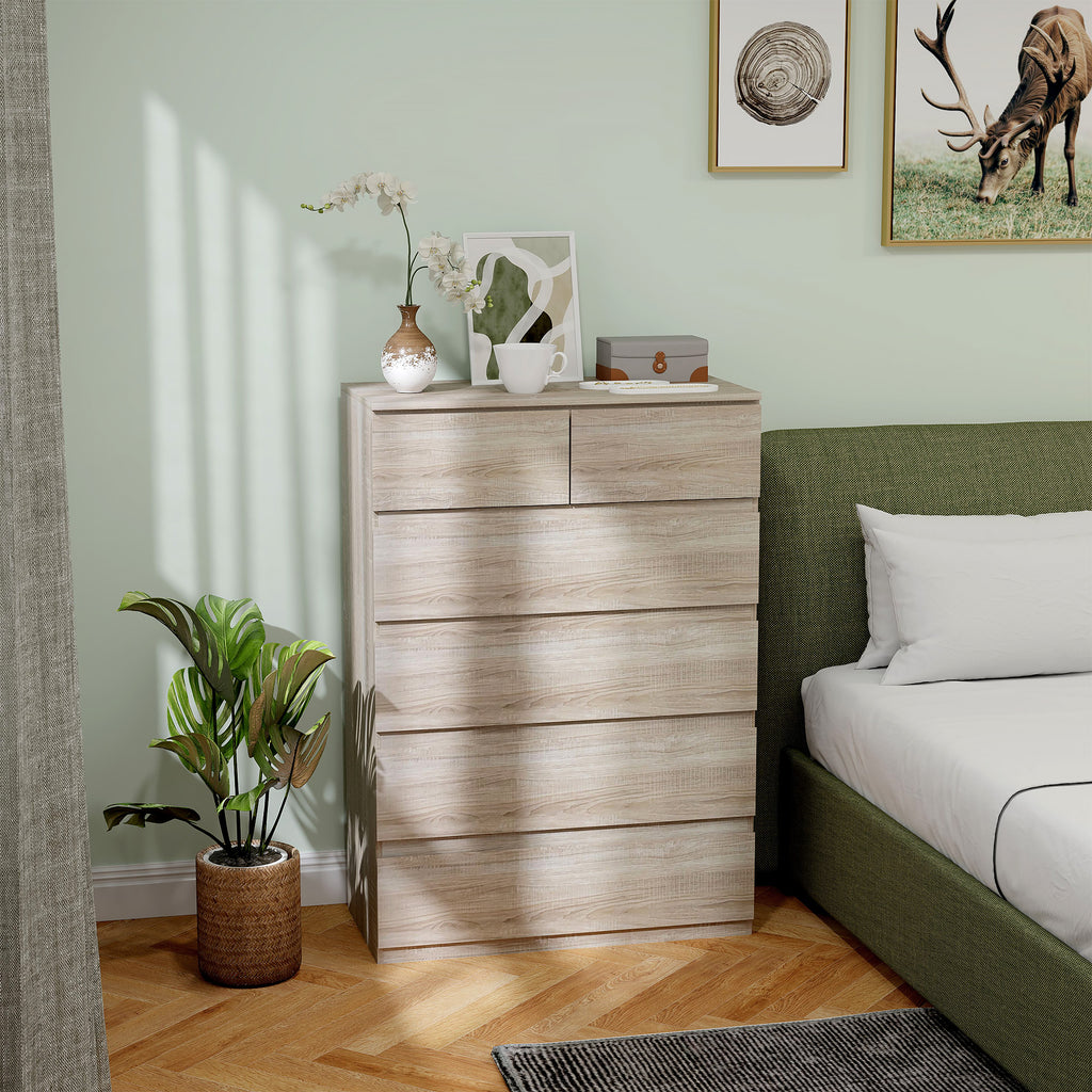 Commode 6 tiroirs meuble de rangement sans poignées design minimaliste 80 x 39 x 115 cm bois naturel-1