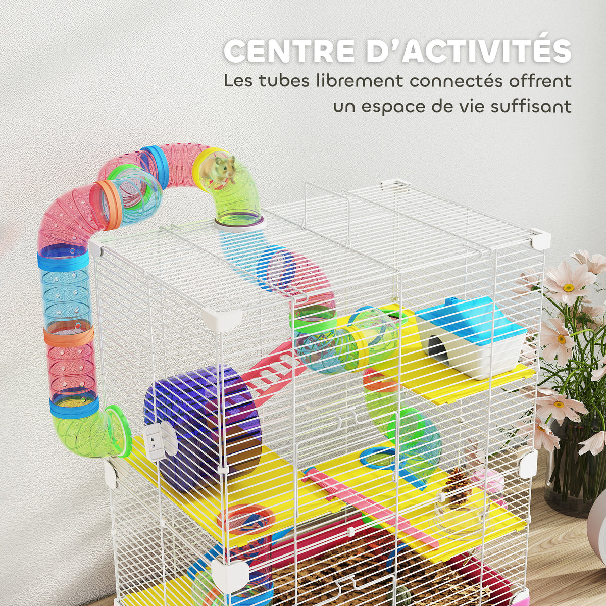 Cage pour Hamster Rongeur 5 Étages avec Tunnels, Mangeoire, Roue, Maison, Échelles, 46 x 30 x 58 cm, Rose-3