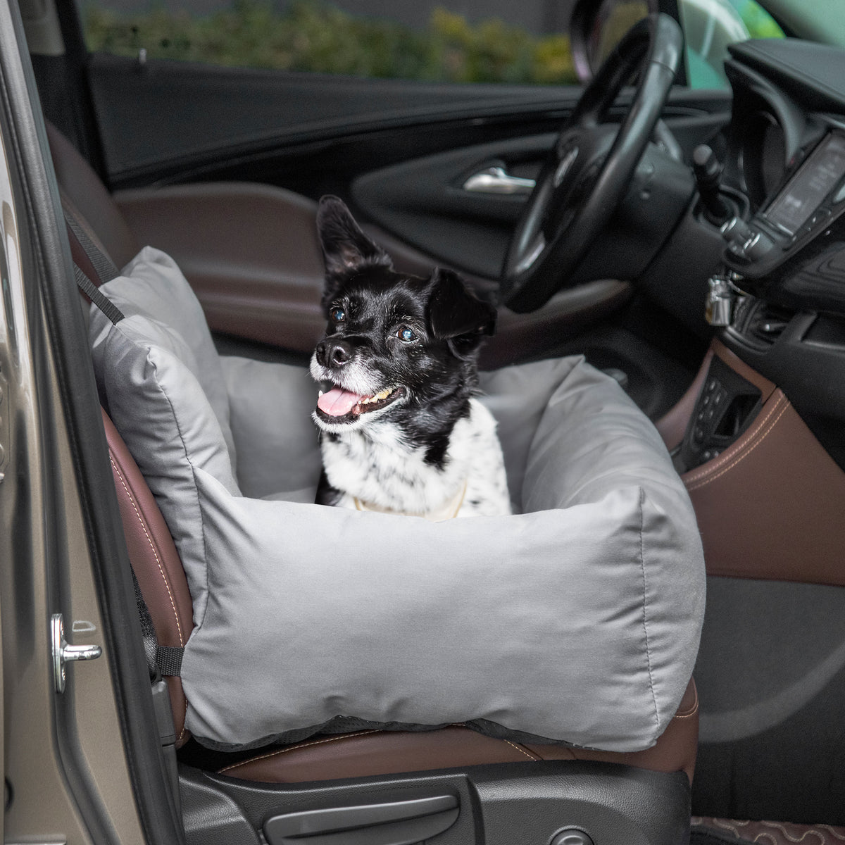 Siège d'auto pour animaux de compagnie sac de transport chien et chat rembourré de coton PP épais sûr et confortable fond antidérapant 50 x 54 x 33 cm gris foncé-1