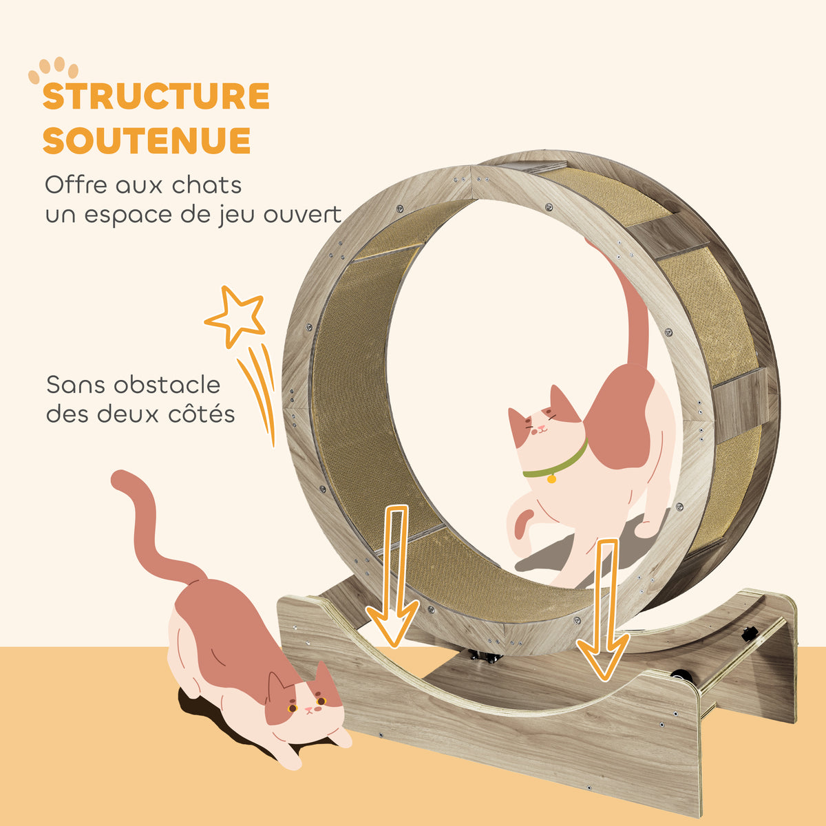Roue d'exercice pour chat roue de course pour chat frein sécurisé et tapis de grattage amovible silencieux 91 cm marron-4