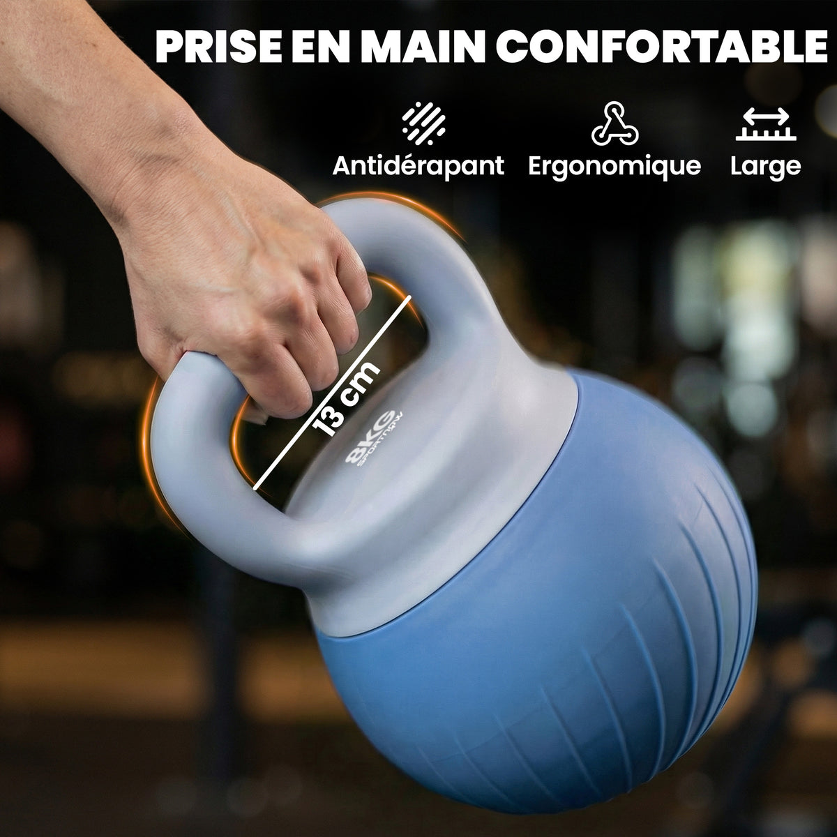 Kettlebell 8 kg, Haltère avec Poignée Ergonomique Antidérapante, Haltère à Boule, Musculation, Entraînement, Bleu-4