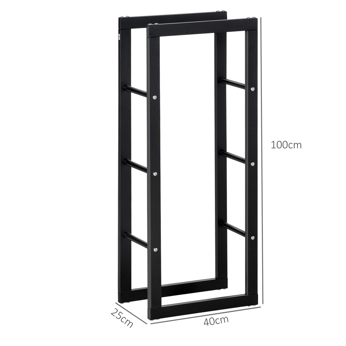 Range bûches Etagère porte bois de cheminée porte-bûches intérieur et extérieur charge max. 100 Kg dim. 40L x 25l x 100H cm métal noir-2