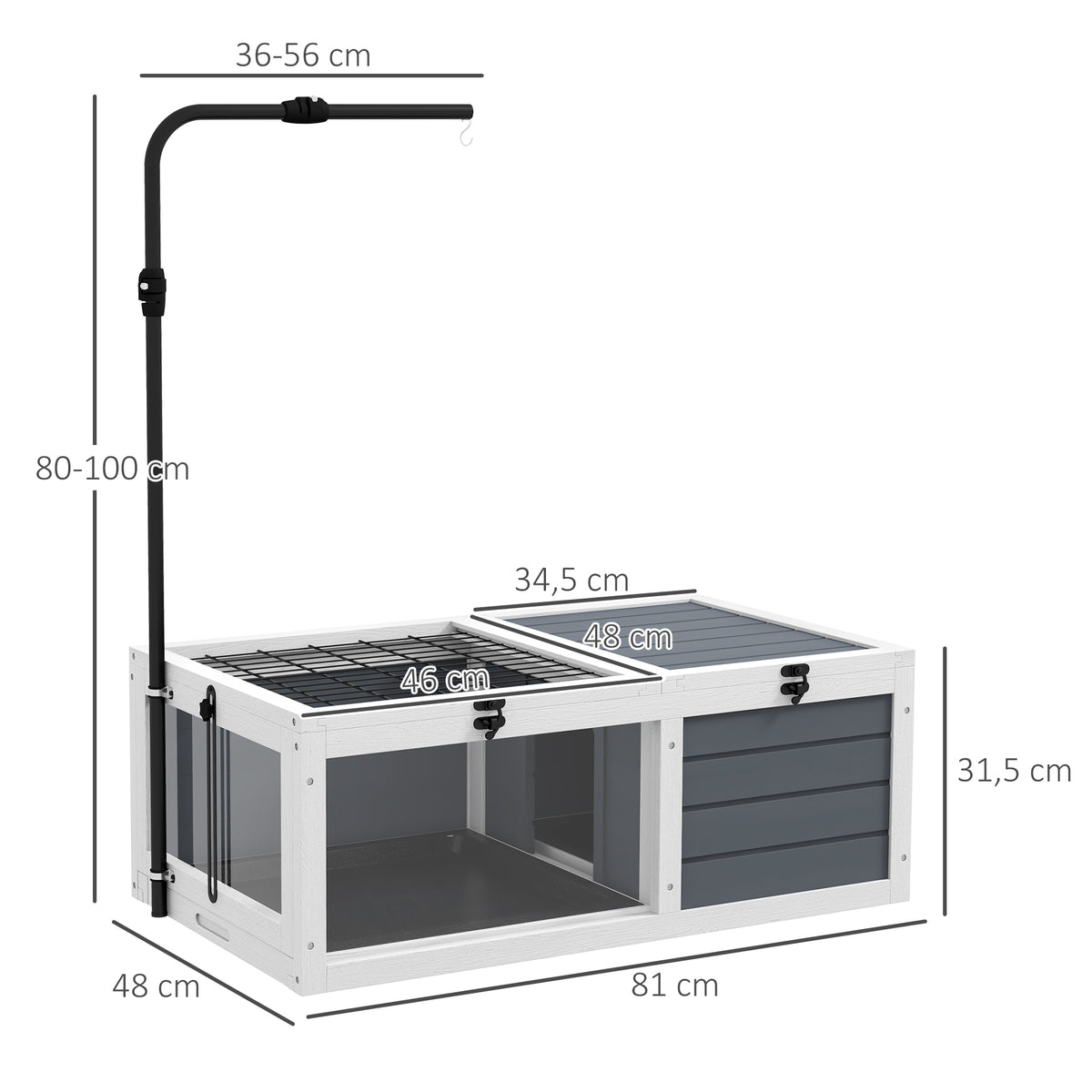 Maison enclos cage pour petit animal tortue avec 2 espaces support de lampe réglable 81 x 48 x 31,5 cm gris-2