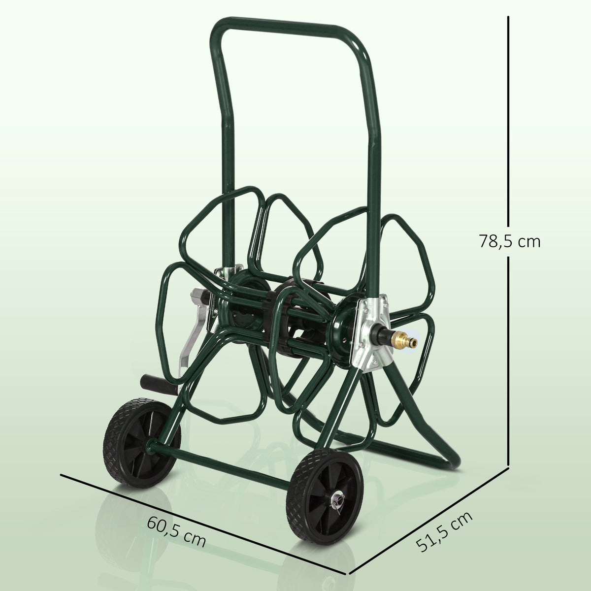 Dévidoir de tuyau d'arrosage sur roues capacité 30 m de tuyau de Ø 16mm dévidoir chariot enrouleur métal vert-2