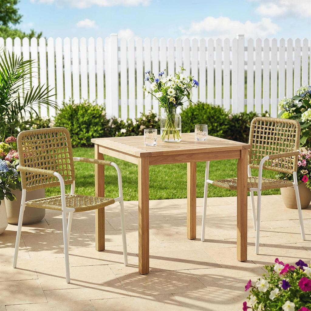 Lot de 2 Chaises de Jardin Empilables en Résine Tressée avec Accoudoirs et Dossier, 55x57x82cm, Jaune-9