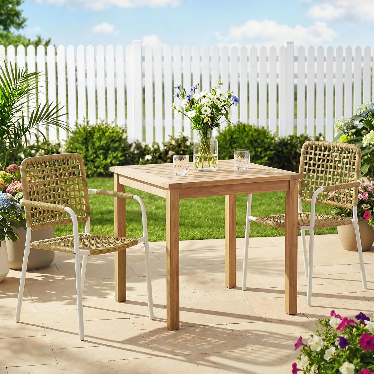 Lot de 2 Chaises de Jardin Empilables en Résine Tressée avec Accoudoirs et Dossier, 55x57x82cm, Jaune-9