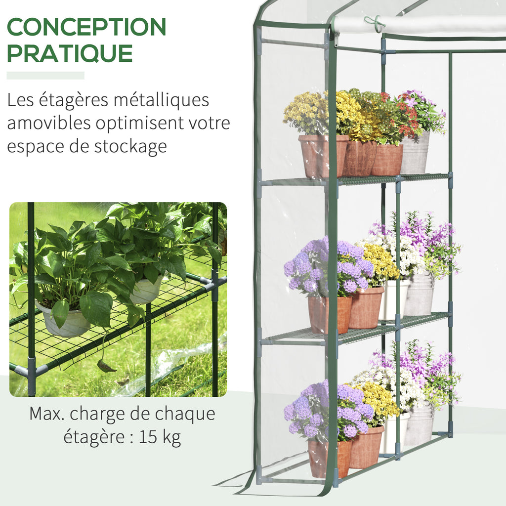 Serre de jardin avec étagères 3 niveaux, serre de balcon, châssis en acier, porte zippée enroulable, pour légumes plantes fleurs, intérieur et extérieur, 143x143x195cm, transparent-6