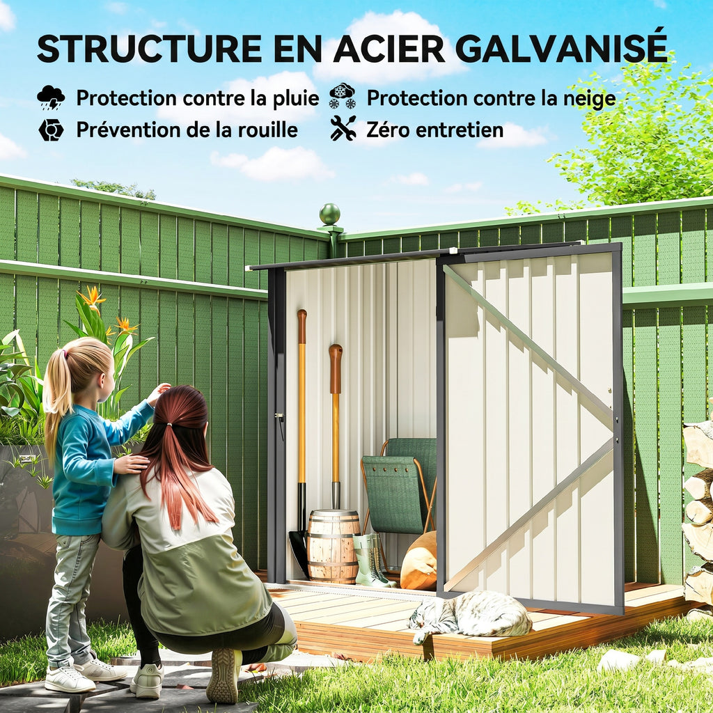 Abri de Jardin en Acier galvanisé 1m², avec Tôle Ondulée, Toit Incliné et Porte Verrouillable, 100x104x160cm, Gris Foncé-3