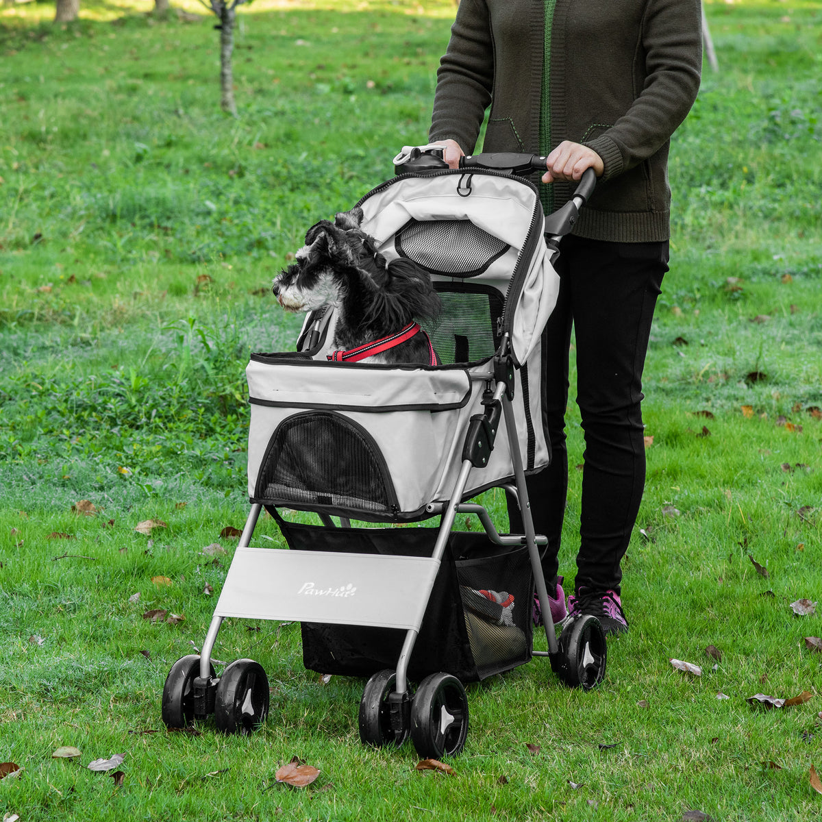 Poussette buggy pour chiens 77L x 45l x 99,5H cm pliable imperméable tissu 600D Oxford 4 roues gris-1