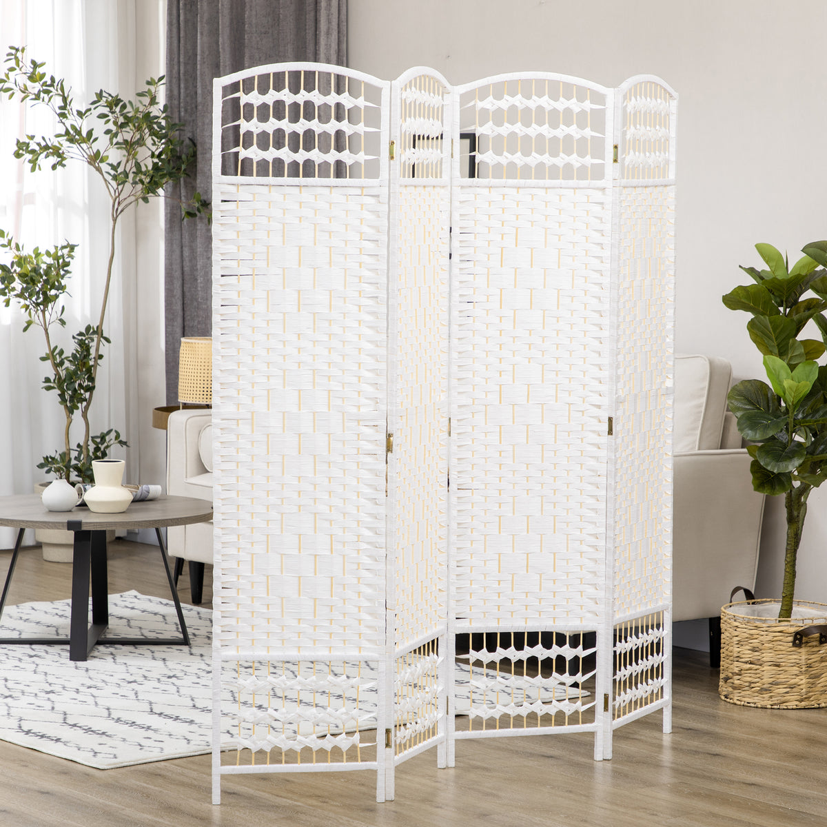 Paravent intérieur en bois séparateur de pièce cloison pliable 4 panneaux 160 x 170 cm blanc-9