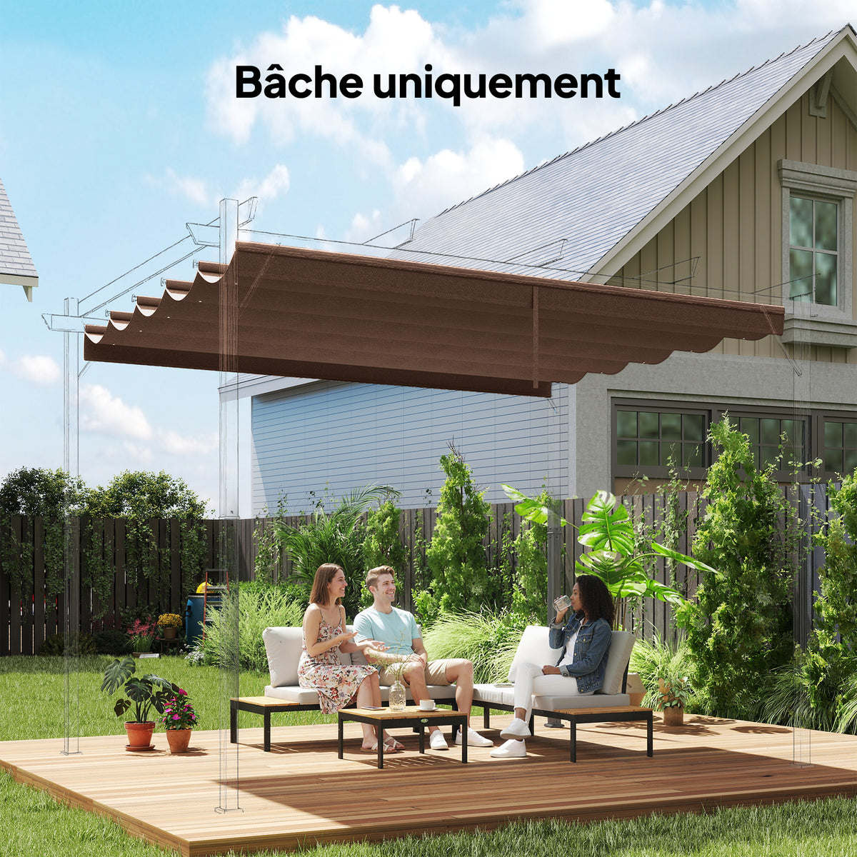 Toile de toit pour pergola tonnelle rétractable de 3 x 3 m - toile uniquement 250 x 255 cm café-1