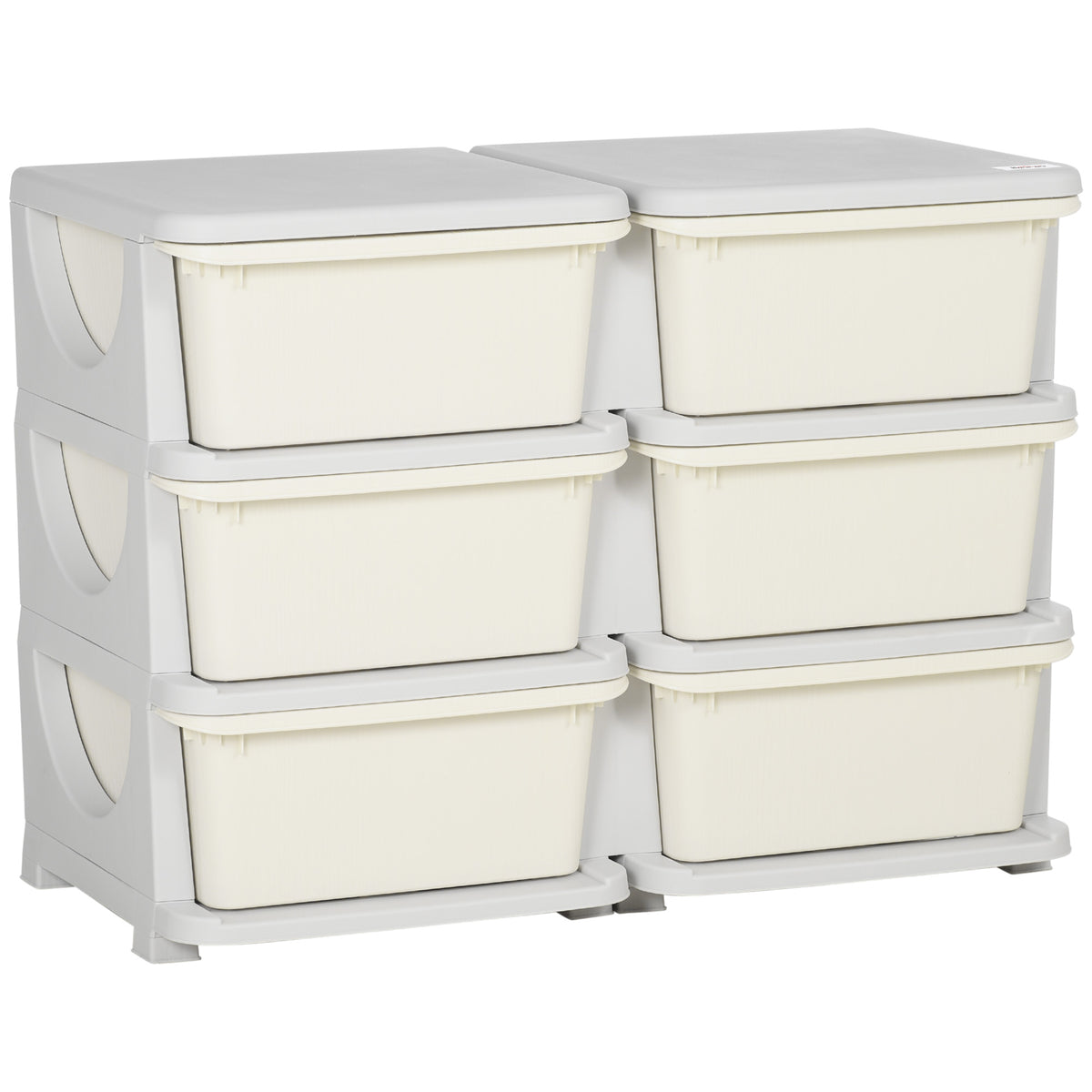 Organisateur de jouets pour enfants à 3 niveaux avec 6 tiroirs, boîtes de rangement en plastique, 75x37x56,5cm, crème-0