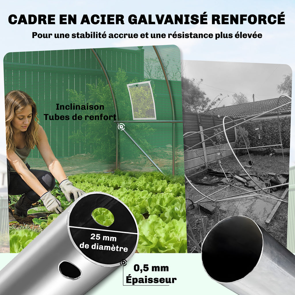 Serre tunnel de jardin 12m², serre de jardin tunnel 295x400x200cm porte et 8 fenêtres, bâche PE 140 g/m² vert-6