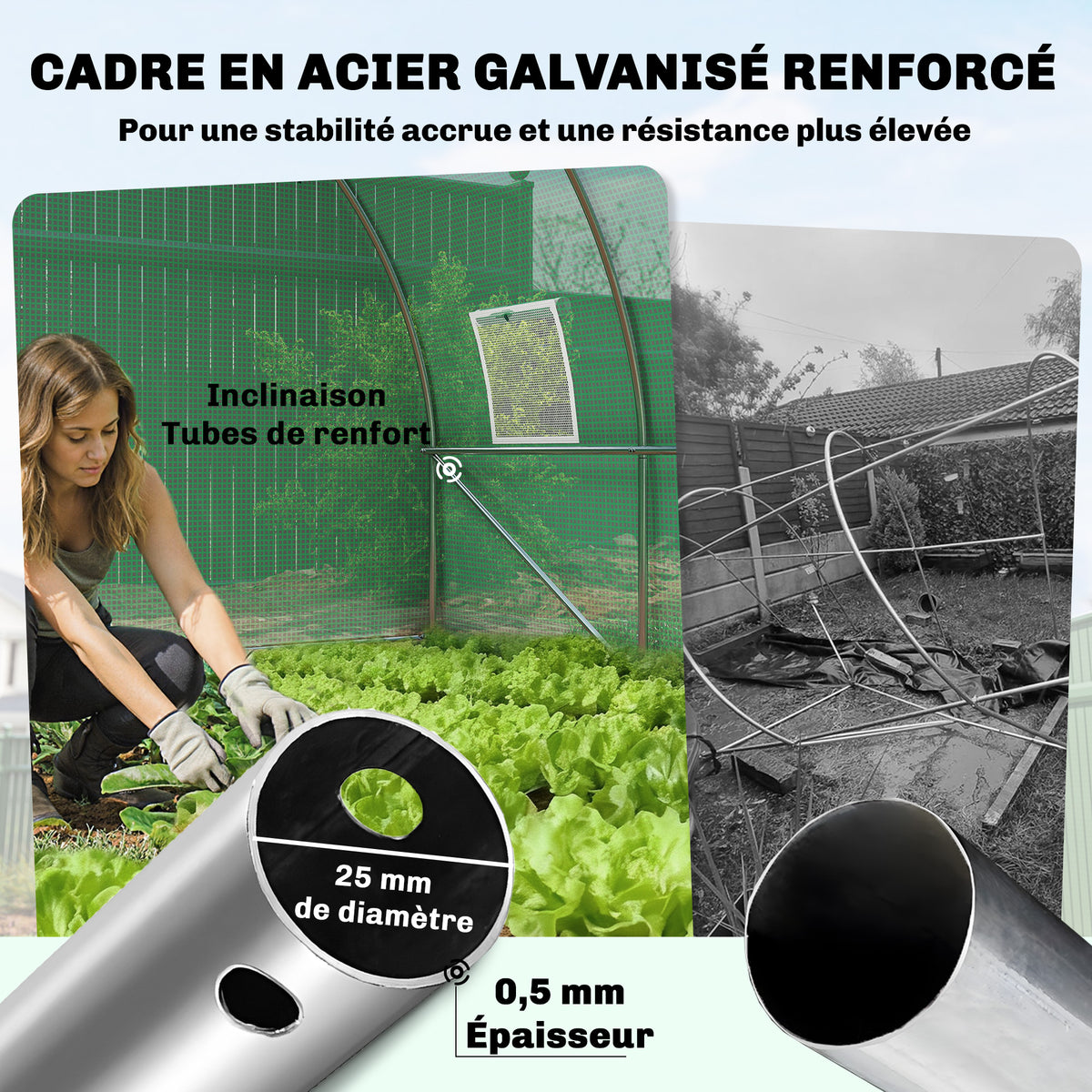 Serre tunnel de jardin 12m², serre de jardin tunnel 295x400x200cm porte et 8 fenêtres, bâche PE 140 g/m² vert-6