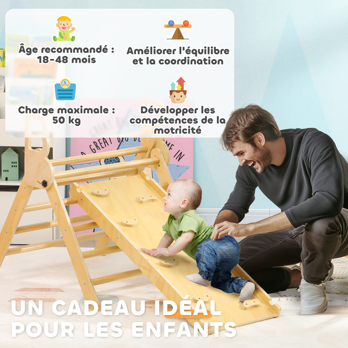 5 en 1 Triangle arche d'escalade enfants avec triangle d'escalade, rampe d'escalade réversible, bascule-7