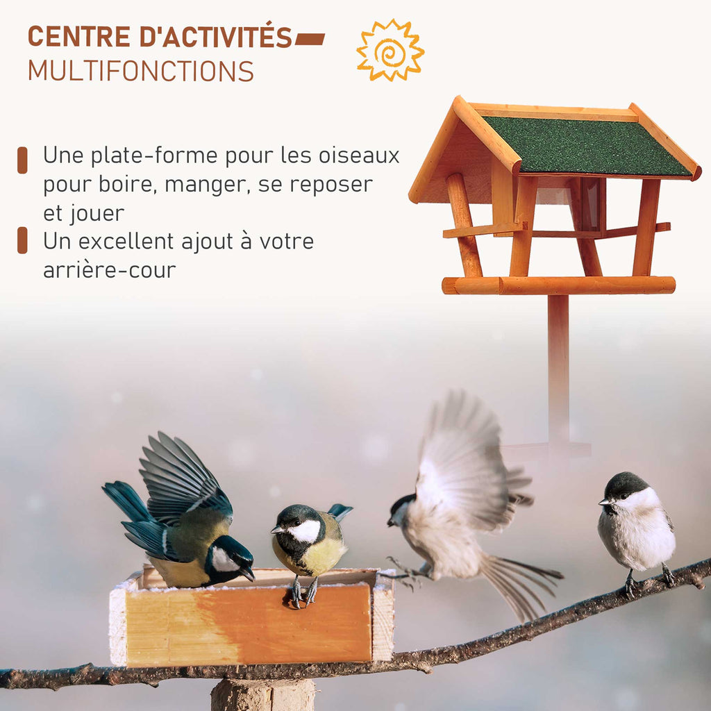 Mangeoire pour Oiseaux Sauvages sur Pied, Nichoir à Plateau, Abri à Oiseaux en Bois pour Extérieur, 150cm-4