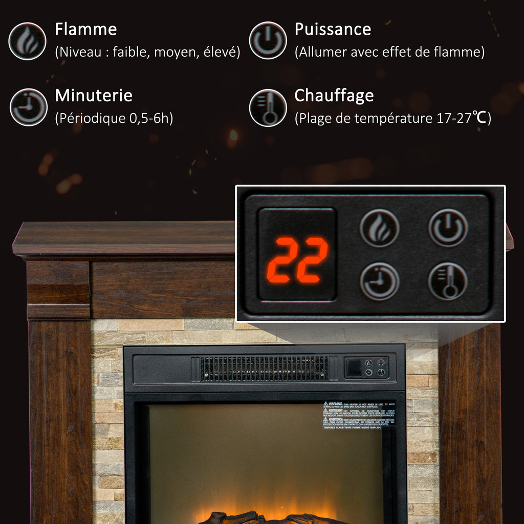 Cheminée électrique, cheminée décorative 1800W effet flamme, luminosité et température réglables, 80x21,6x67,8cm, marron-4