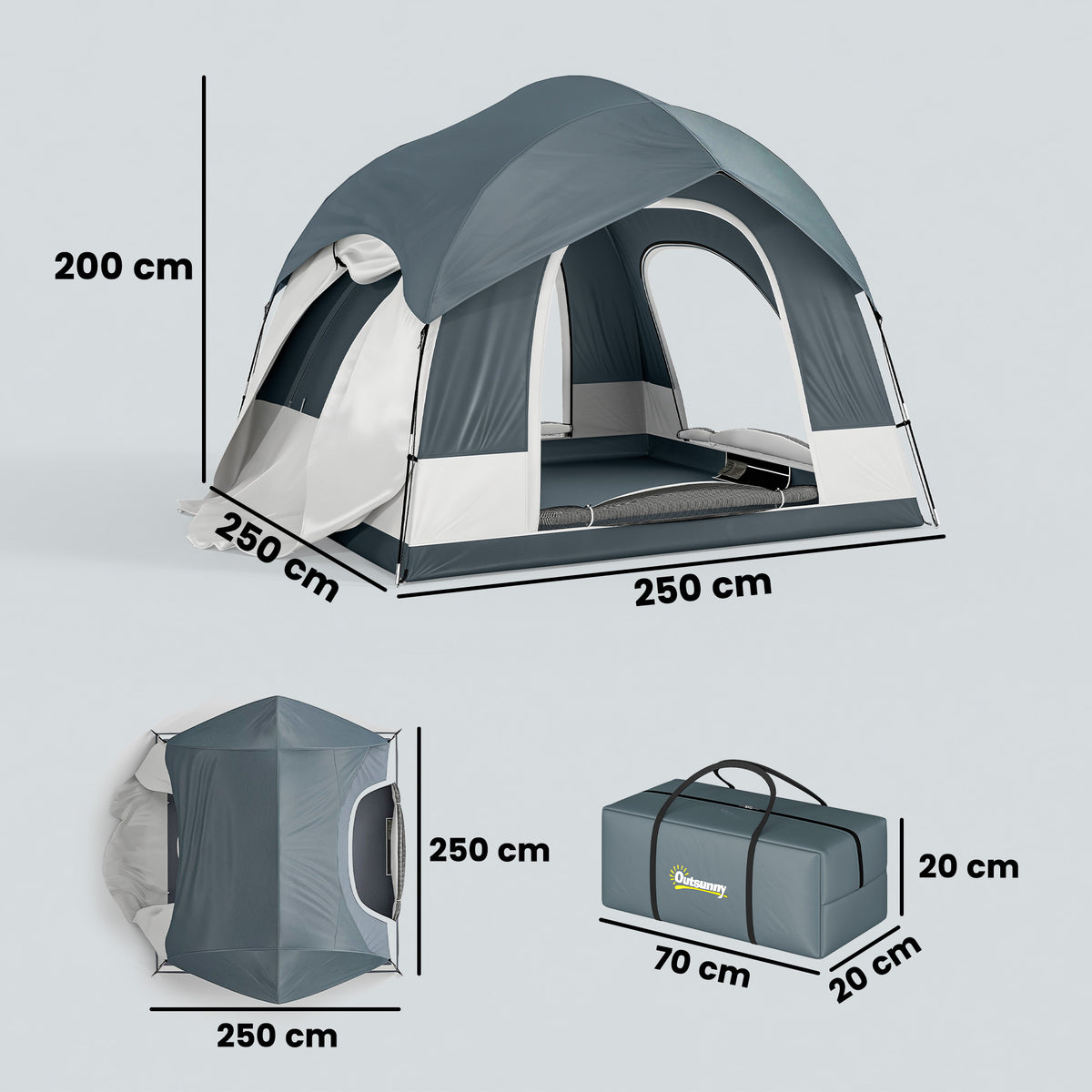 Tente de Camping Facile à Monter 2-4 Personnes avec 3 Portes, Imperméable, Compatible avec SUV, Bleu Foncé-2