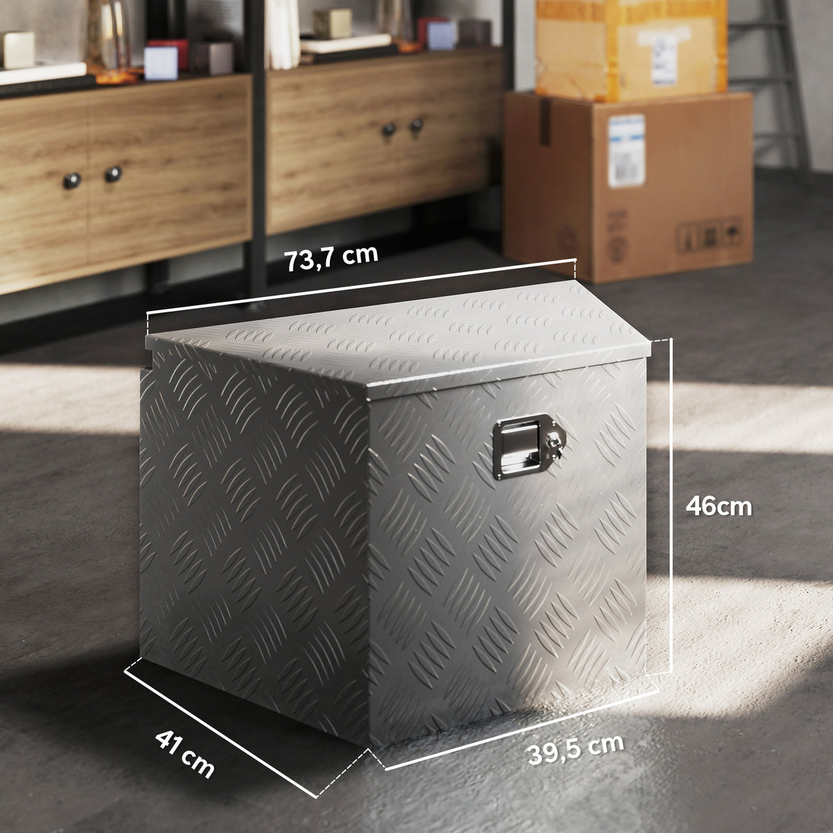 Boîte à outils pour remorque boîte de rangement en aluminium verrouillable en forme trapézoïdal 73,7 x 41 x 46 cm argent-2