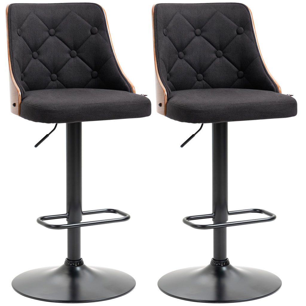 Lot de 2 tabourets de bar réglable en hauteur rotatif sur 360° avec repose-pieds, tissu capitonné-0