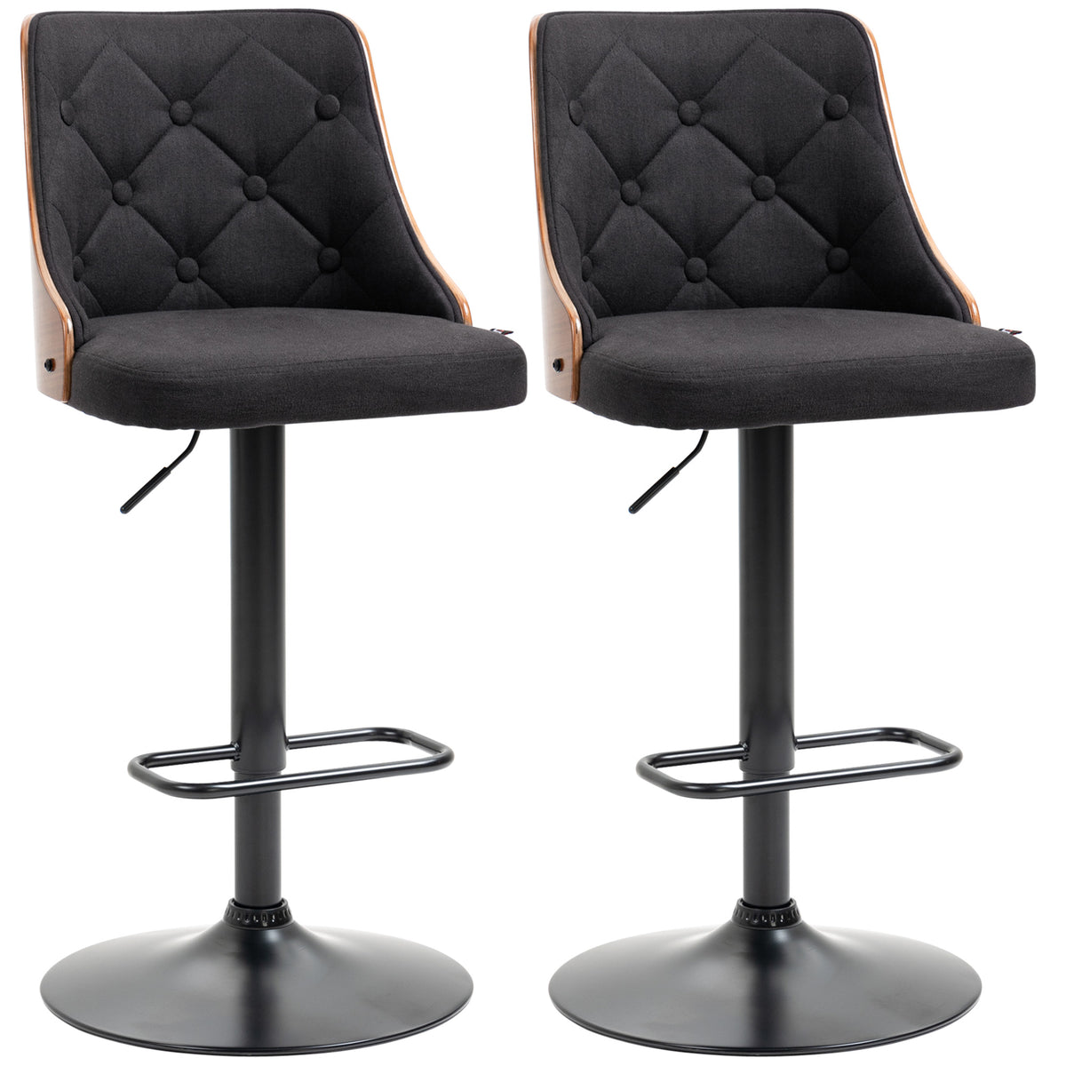 Lot de 2 tabourets de bar réglable en hauteur rotatif sur 360° avec repose-pieds, tissu capitonné-0