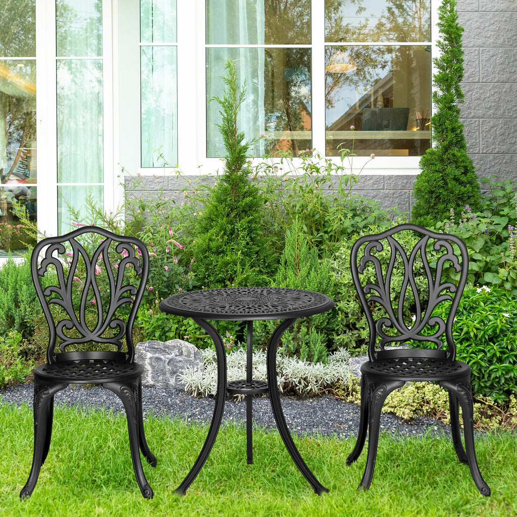Ensemble Salon de Jardin 2 Places 2 chaises + Table Ronde style charme rétro en fonte d'aluminium, noir-1