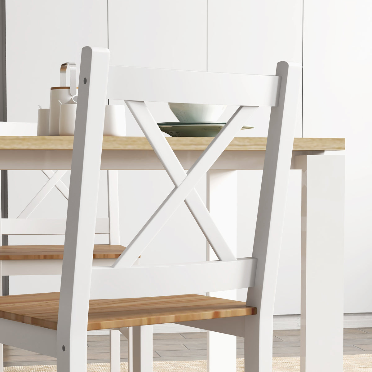 Lot de 4 chaises design style maison de campagne, cadre blanc – Parfaites pour salle à manger, cuisine ou salon-8