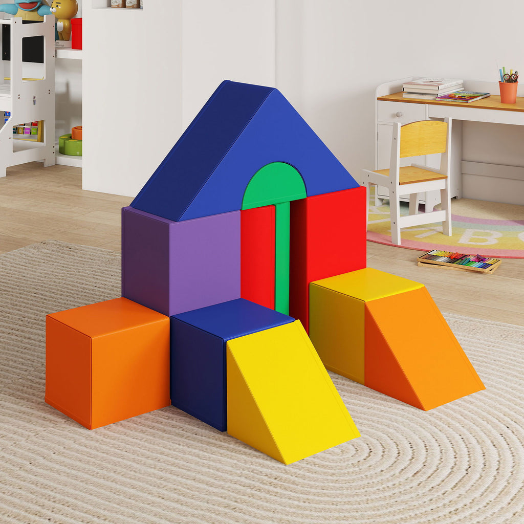 Parcours motricité bébé 11PCS, module motricité bébé en mousse EPE avec housse en revêtement synthétique, blocs mousse de construction, jouets éducatifs pour enfants de 1-3 ans, multicolore-8