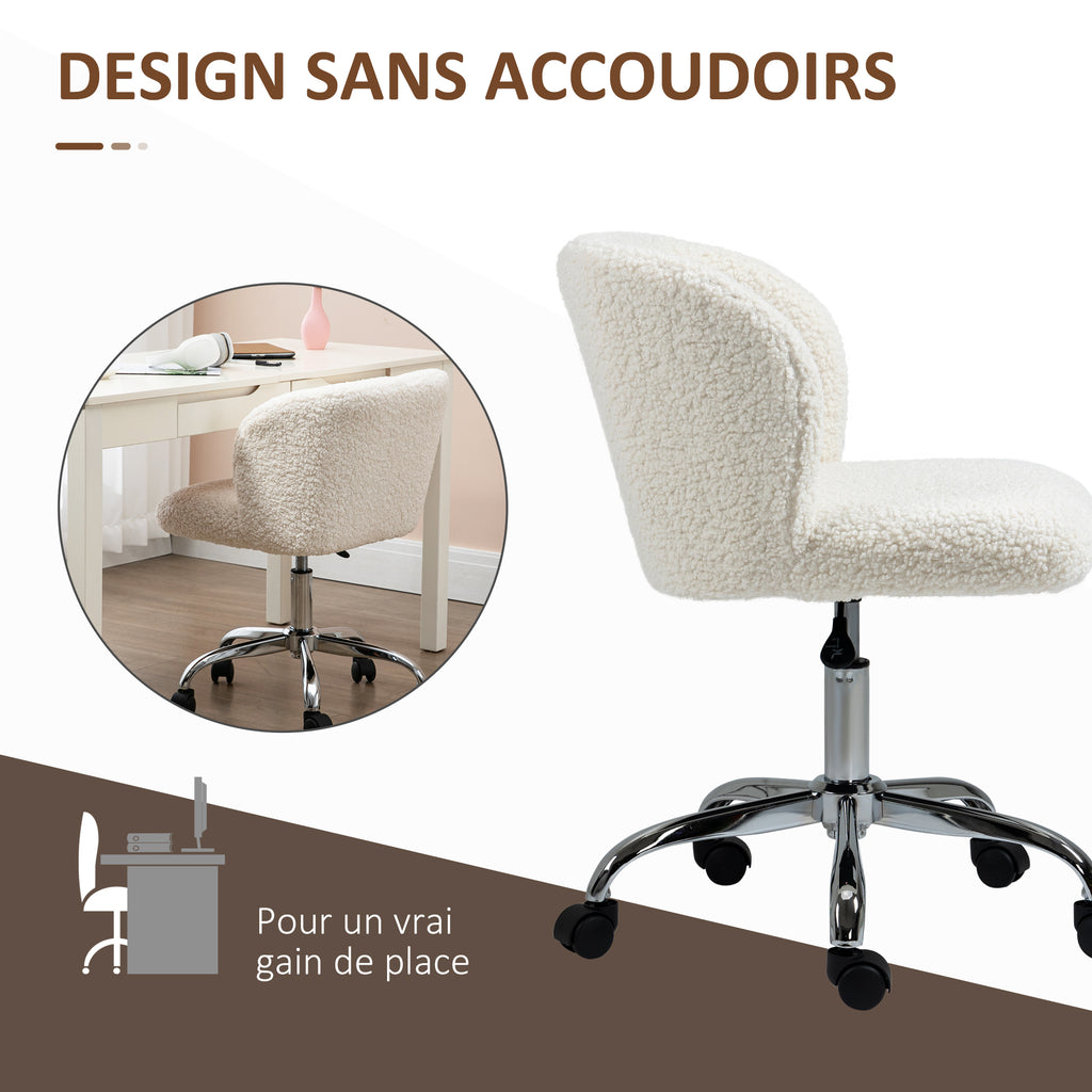Chaise de bureau sans accoudoir en toison d'agneau hauteur réglable pivotant à 360 ° charge max. 120 Kg blanc-4