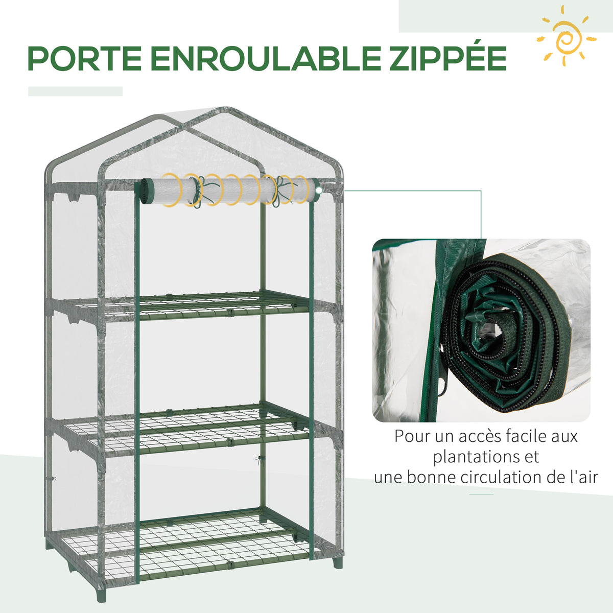Serre de jardin avec étagères 3 niveaux, serre de balcon, bâche renforcée PVC, châssis en acier, porte zippée enroulable, pour légumes plantes fleurs, 69 x 49 x 125 cm, transparent-4