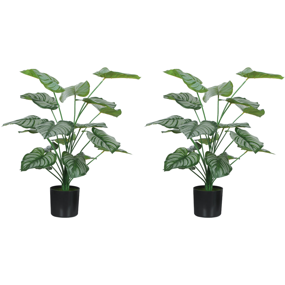 Lot de 2 plantes artificielles intérieures 65 cm, arbre artificiel avec pot en plastique et flocage, vert-0