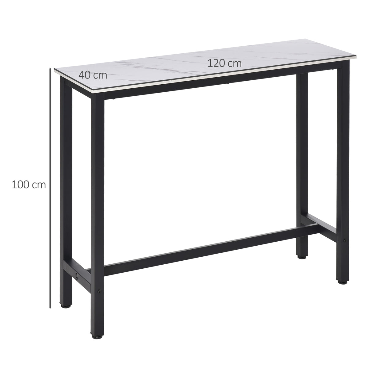 Table de Bar Table Haute de Cuisine Mange-debout - dim. 120L x 40l x 100H cm - châssis piètement Acier, Plateau Aspect marbre Blanc-2