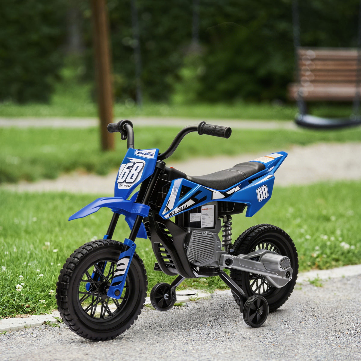 Moto électrique pour enfant moto cross pour enfants de 3 à 6 ans 2 moteurs 12V vitesse 5 km/h 109,5x60x72,5cm bleu-1