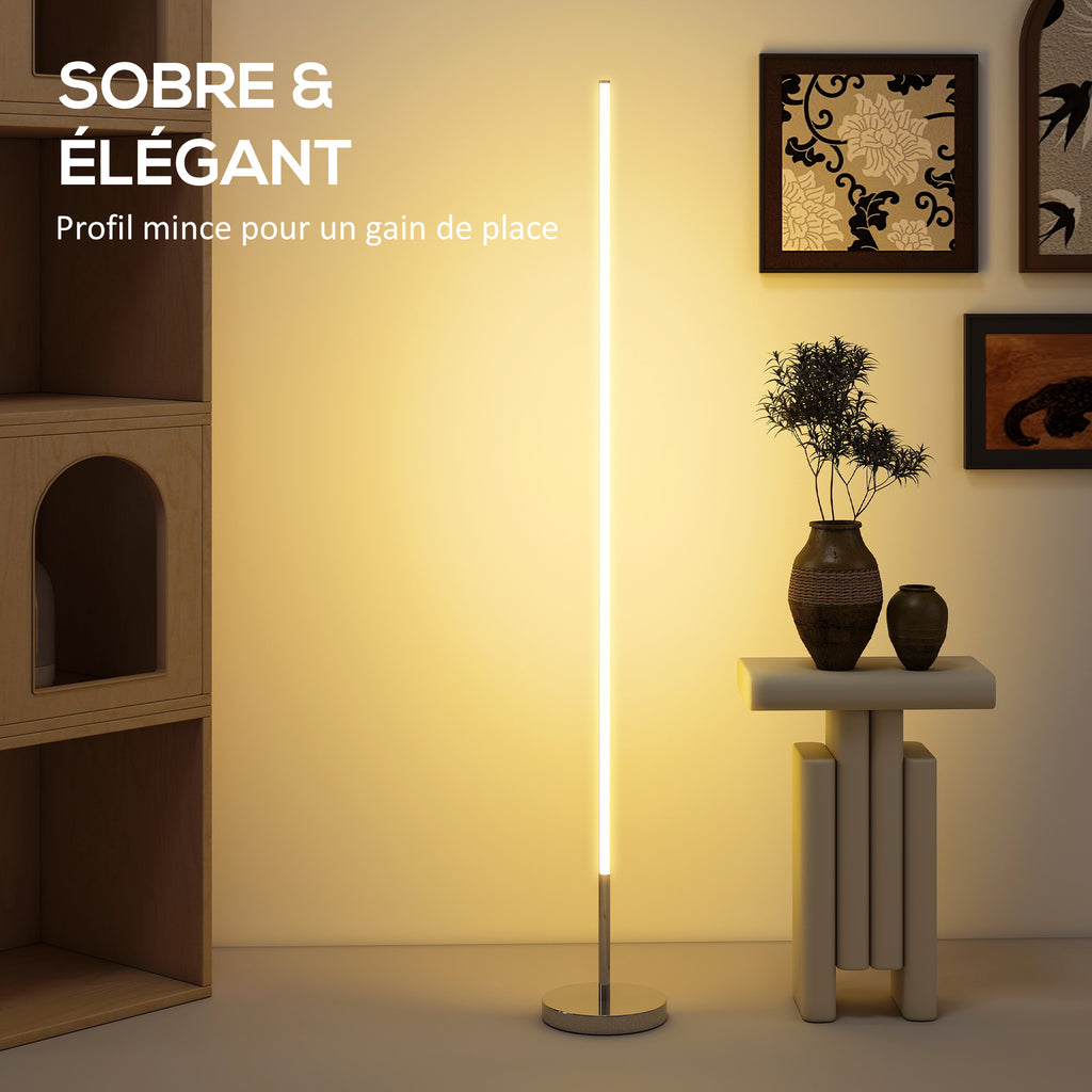 Lampadaire LED, lampadaire sur pied salon à intensité variable, télécommande, interrupteur à pied, Ø20x150cm, argent-4