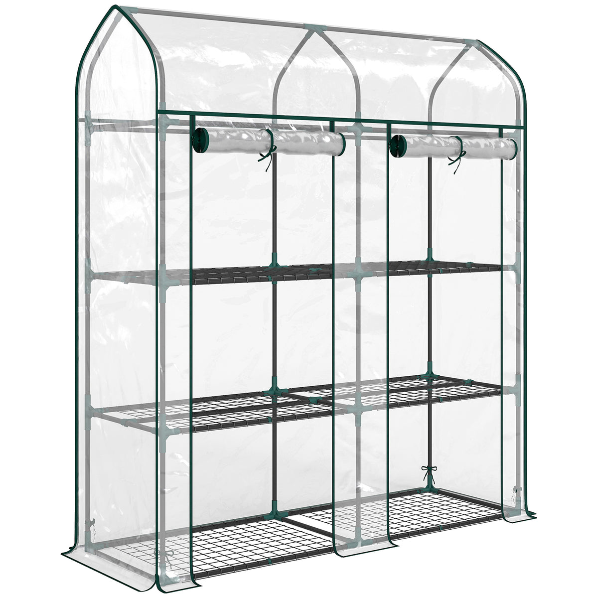 Serre de Jardin, Petite Serre de Balcon étagères 3 niveaux en Bâche PVC et Châssis Acier, 143 x 46 x 165 cm, transparent-0