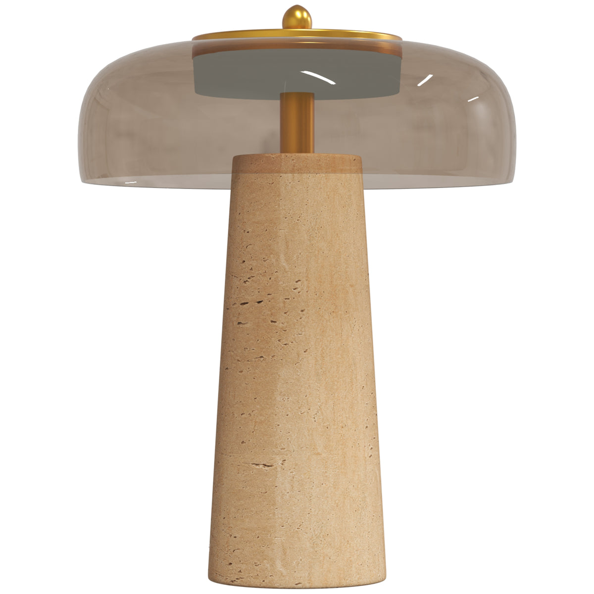 Lampe de Table Vintage avec Abat-Jour en Verre et Base en Travertin, Lampe de Chevet Rétro, Lumière Chaude 3000 K, Ambre-0